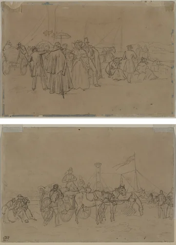 Passengers for Rhine Steamer (recto) Passengers for Rhine Steamer (verso) by Heinrich von Mayr, drawing, 1806-1871