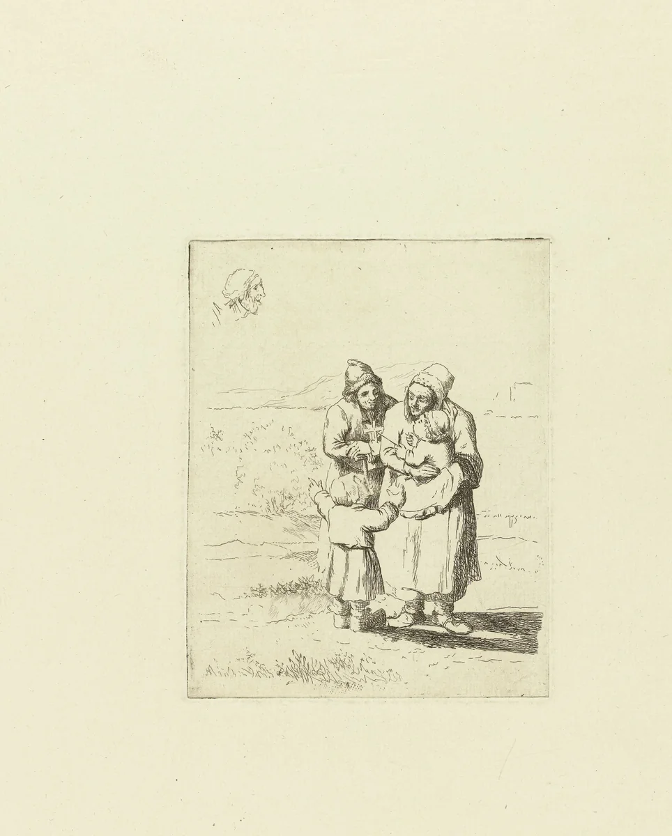 Studieblad met gezin met twee kinderen by Marie Lambertine Coclers, print, 1776-1815
