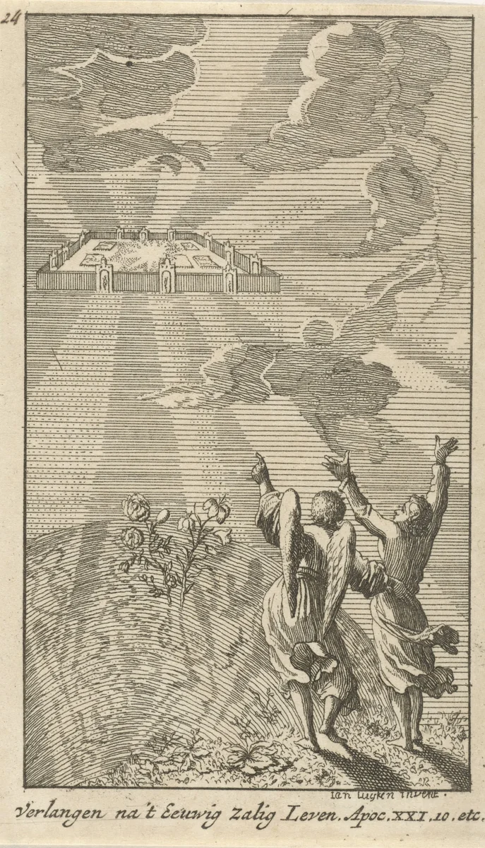 Engel toont Johannes het nieuwe Jeruzalem by anonymous, print, 1720