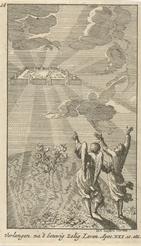 Engel toont Johannes het nieuwe Jeruzalem by anonymous, print, 1720