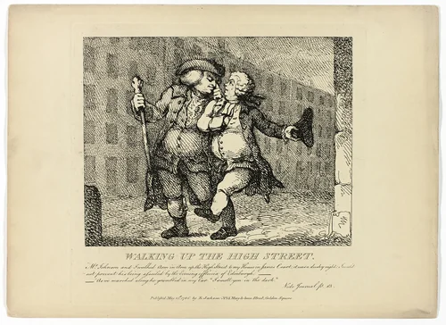 Walking up the High Street, from Boswell's Tour of the Hebrides by Thomas Rowlandson, print, 1786