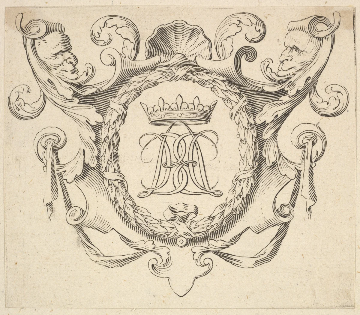 Monogram Crowned by Claude Mellan, print, 1600-1688