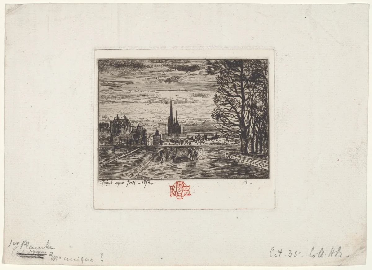 Le Couvre-feu (1er planche) (The Curfew, 1st plate) by Félix-Hilaire Buhot, print, 1872