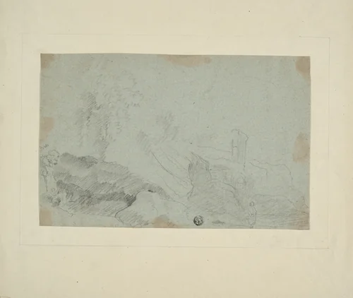 Rocky Landscape with Standing Figure by Richard Wilson, drawing, 1734-1782