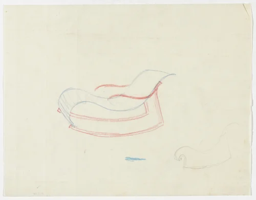 Reclining Chair with Arms and Rocker (Perspective and elevation sketch) by Ludwig Mies van der Rohe, mies van der rohe archive, 1926