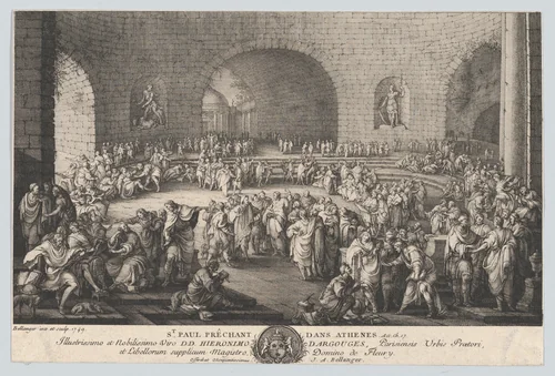 St. Paul Preaching in Athens by Jean Achille Bellanger, print, 1749