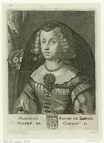 Portret van Maria Anna van Oostenrijk, koningin van Spanje by Pieter de Jode, print, 1628-1670