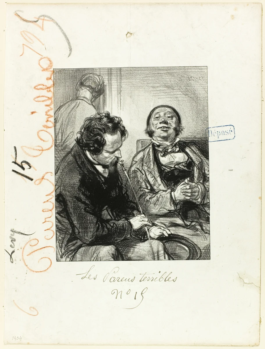 Les-Parents-Terribles series: And now Sir, see what my little girl did by Paul Gavarni, print, 1853