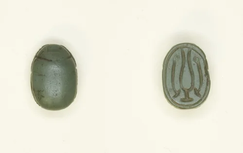 Scarab: Hieroglyphs (Hs-vessel and wAs-Scepters) by Egyptian, other, -1550--1295