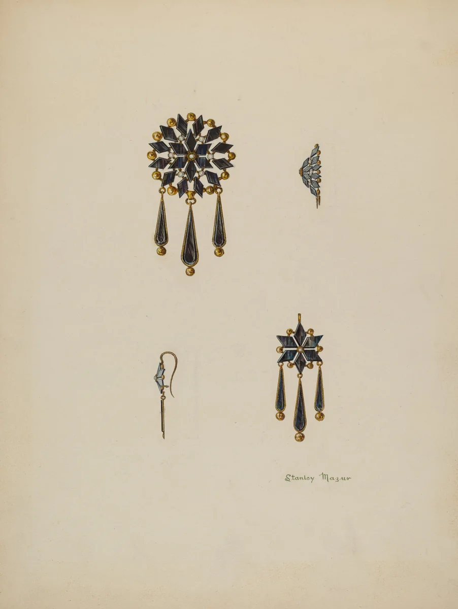 Brooch and Earrings by Stanley Mazur, index of american design, 1936