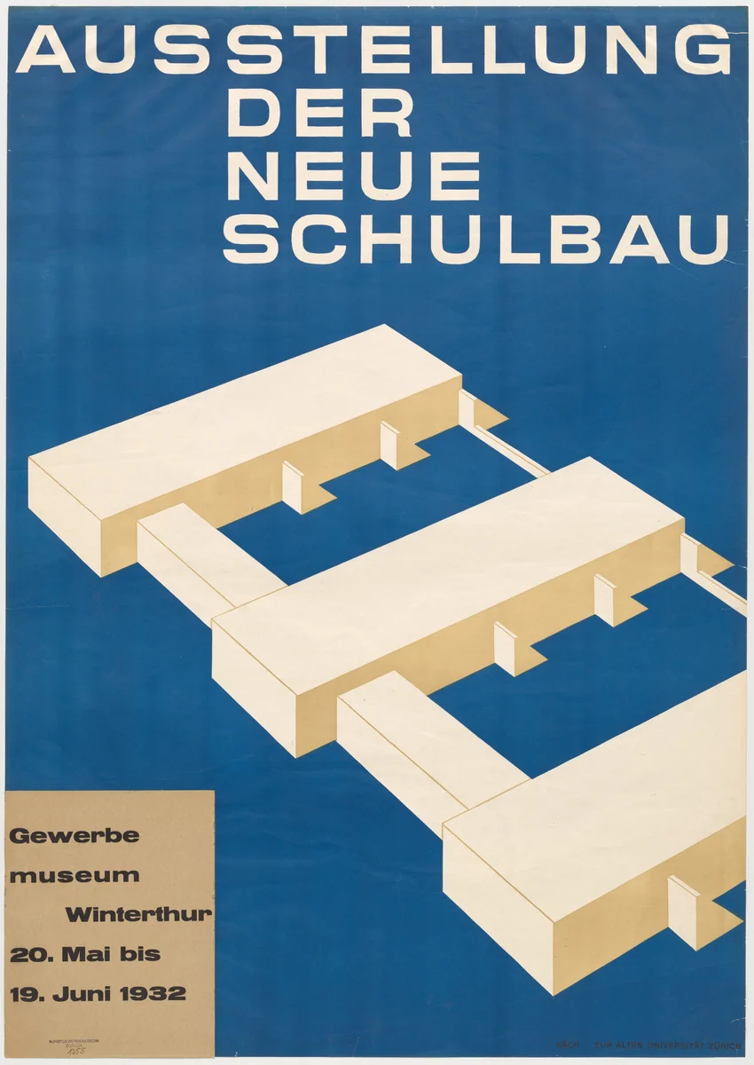 Poster for an exhibition of New School Architecture (Ausstellung der neue Schulbau) at Kunstgewerbemuseum, Zürich by Walter Käch, design, 1928