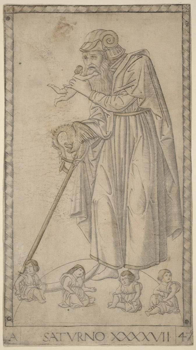Saturno (Saturn) by Master of the E-Series Tarocchi, print, 1465
