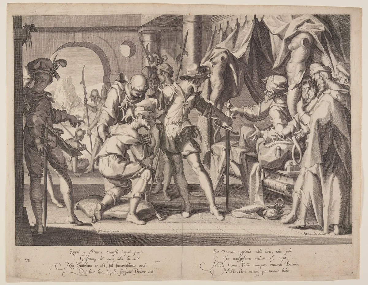 Count William Permitting Beheading, plate 7 from Thrones of Justice (Thronus Iustitiae) by Willem van Swanenburgh, print, 1606