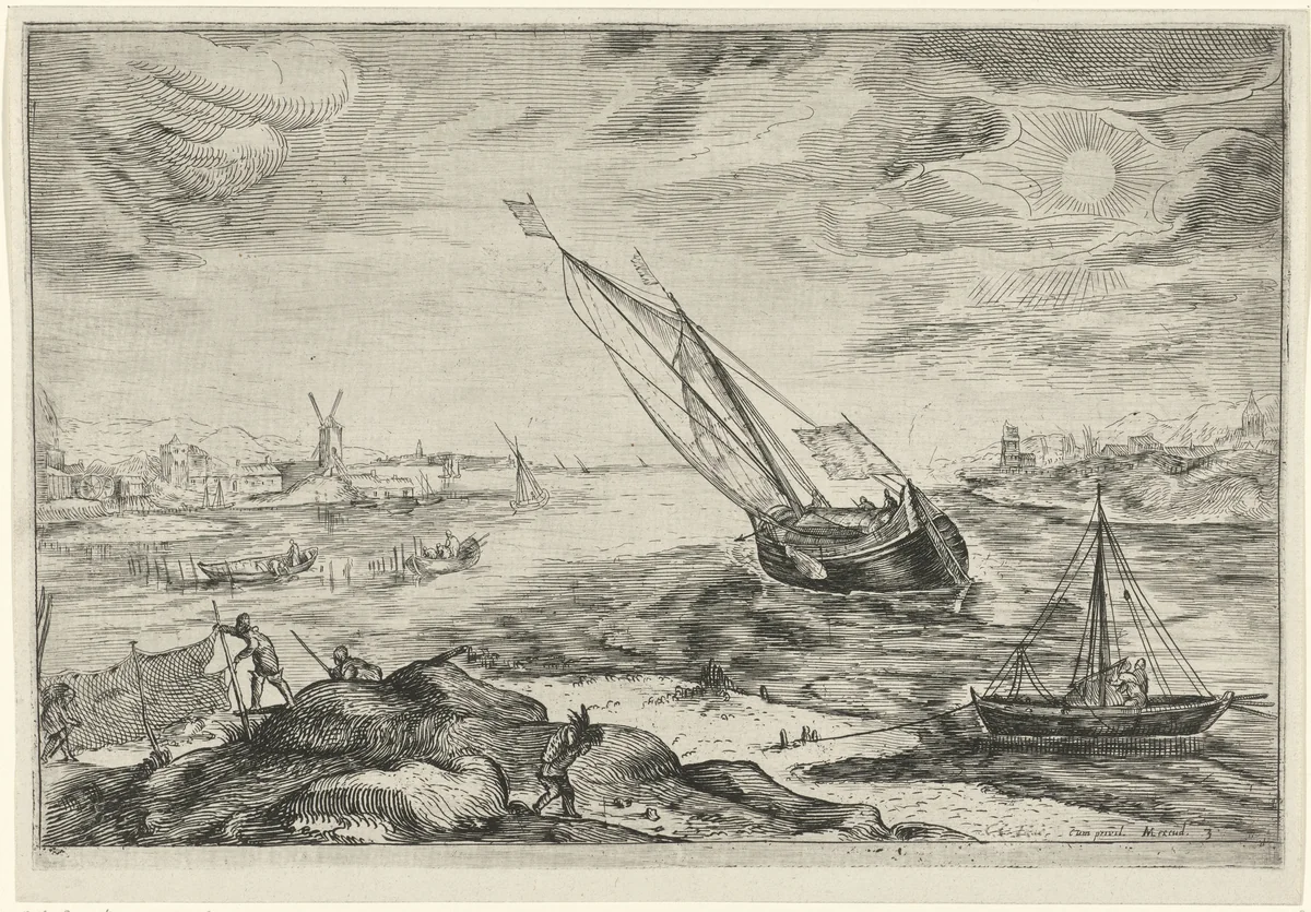 Riviergezicht by Gerrit Gauw, print, 1604-1638