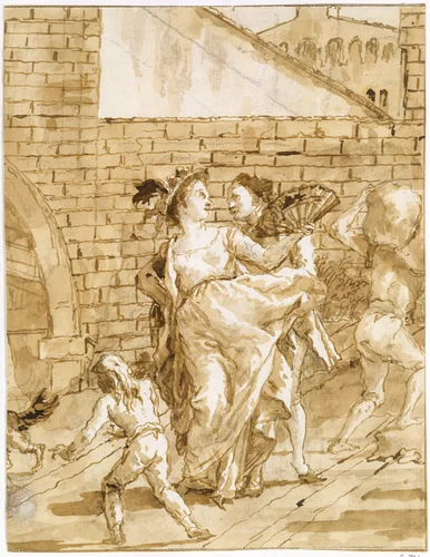 A Flirtation by Giovanni Domenico Tiepolo, drawing, 1794-1800
