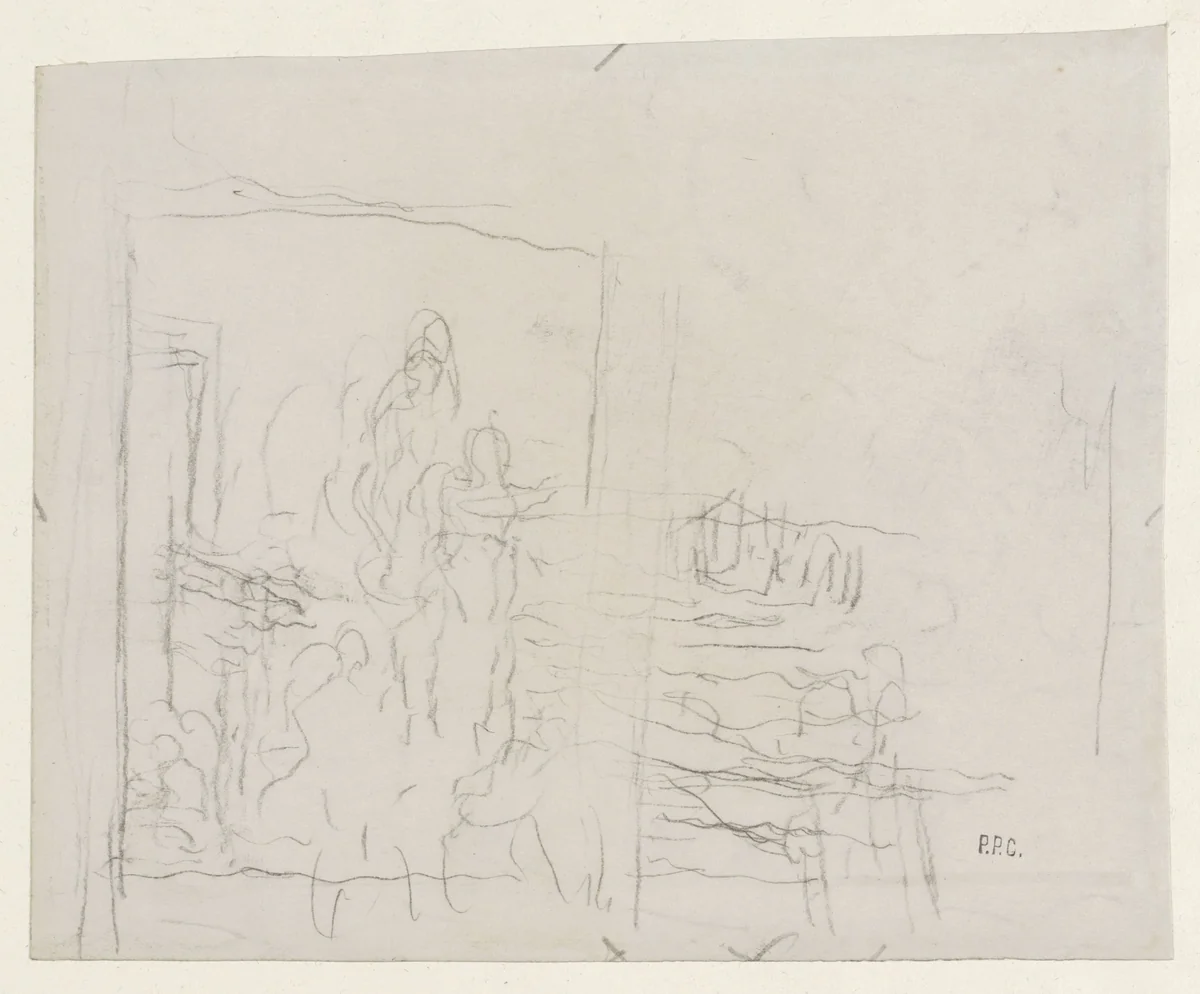 Compositieschets voor een figurenrijk stuk by Pierre Puvis de Chavannes, drawing, 1834-1898