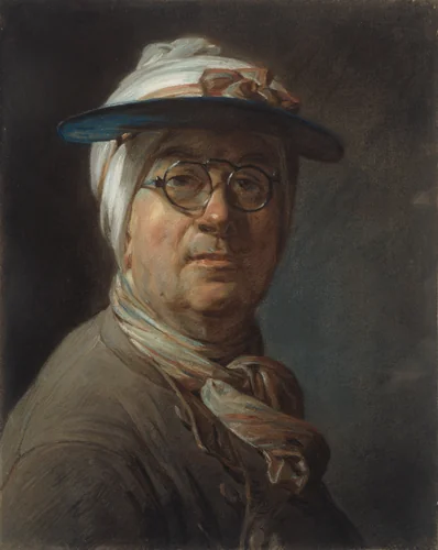 Self-Portrait with a Visor by Jean-Siméon Chardin, drawing, 1771-1781