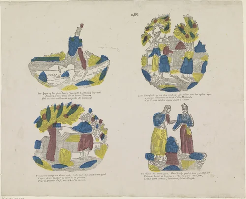 Verschillende taferelen by Philippus Jacobus Brepols, print, 1800-1833