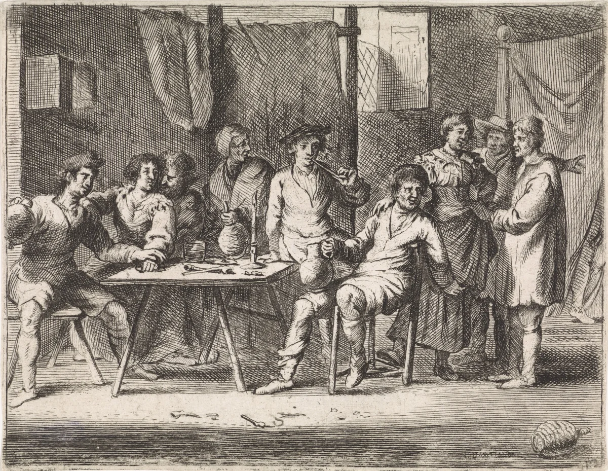 Gezelschap in een herberg by anonymous, print, 1630-1698