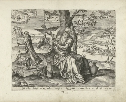 Elia gevoed door raven by Pieter Jalhea Furnius, print, 1550-1625
