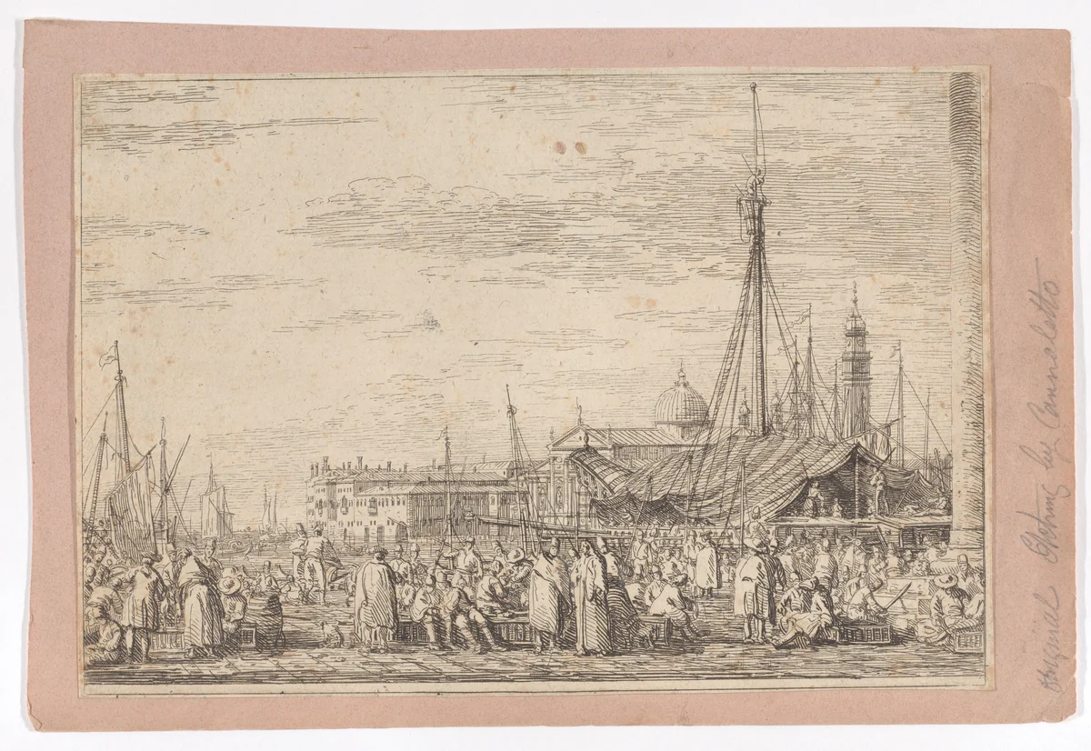 The market on the Molo in Venice by Canaletto, print, 1735-1746