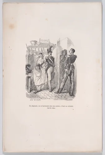 We drew and barricaded ourselves in my kitchen; it truly a state of seige, from "Little Miseries of Human Life" by J. J. Grandville, print, 1843