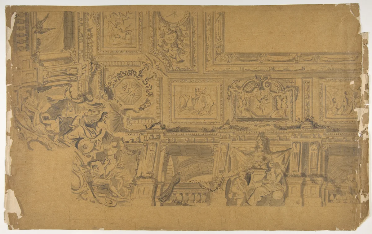 Ceiling and Cove Designs, Hôtel Rothschild, Vienna by Jules-Edmond-Charles Lachaise, drawing, 1850-1900