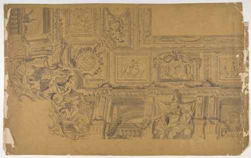 Ceiling and Cove Designs, Hôtel Rothschild, Vienna by Jules-Edmond-Charles Lachaise, drawing, 1850-1900