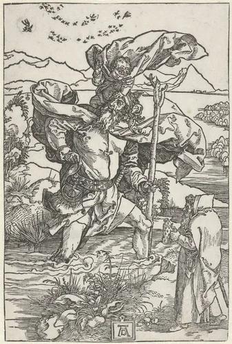 De Heilige Christoffel draagt het Christuskind by Unknown, print, 1503-1504