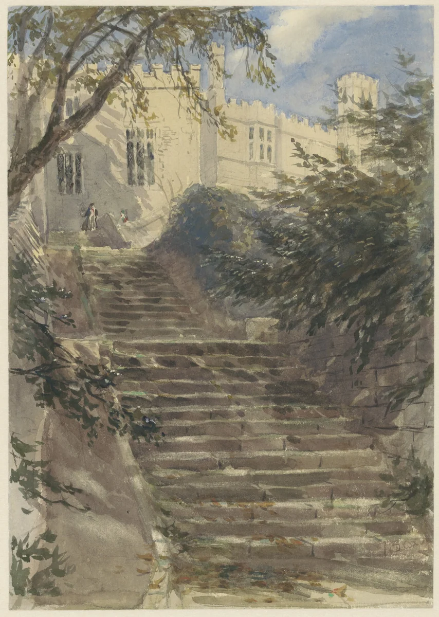 Tuintrap bij Haddon Hall (Derbyshire) by David Cox, drawing, 1831-1859