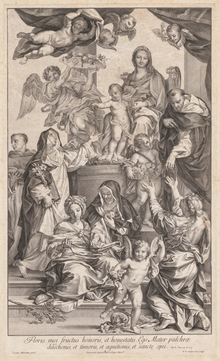 Virgin and Child with Saints by Robert van Audenaerd, print, 1720-1730