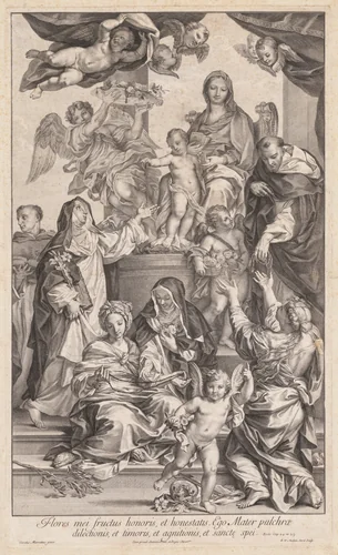 Virgin and Child with Saints by Robert van Audenaerd, print, 1720-1730