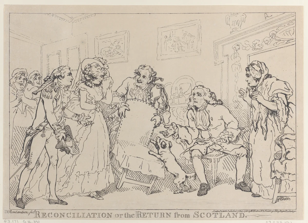 Reconciliation, or the Return from Scotland by Thomas Rowlandson, print, 1785