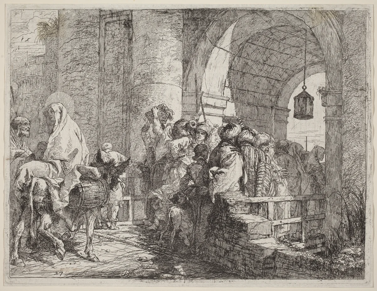 The Holy Family Arriving at a City Gate by Giovanni Domenico Tiepolo, print, 1753