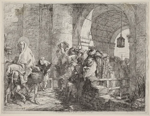 The Holy Family Arriving at a City Gate by Giovanni Domenico Tiepolo, print, 1753