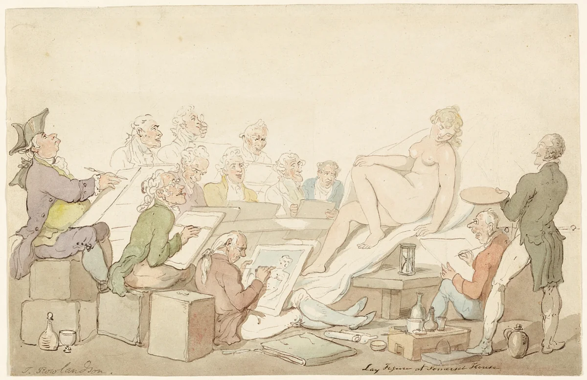 Lay Figure at Somerset House by Thomas Rowlandson, painting, 1822-1827