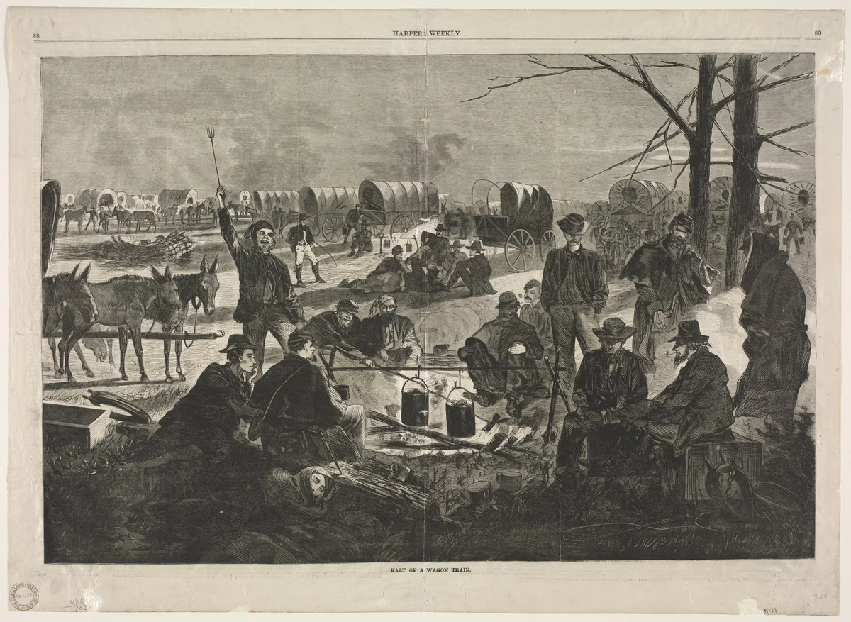 Halt of the Wagon Train by Winslow Homer, print, 1864