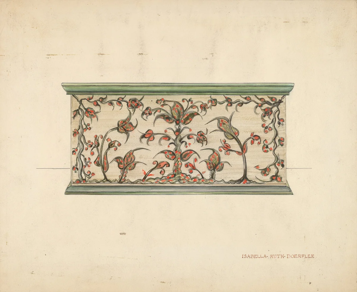 Small Decorated Box (front view) by Isabella Ruth Doerfler, index of american design, 1937