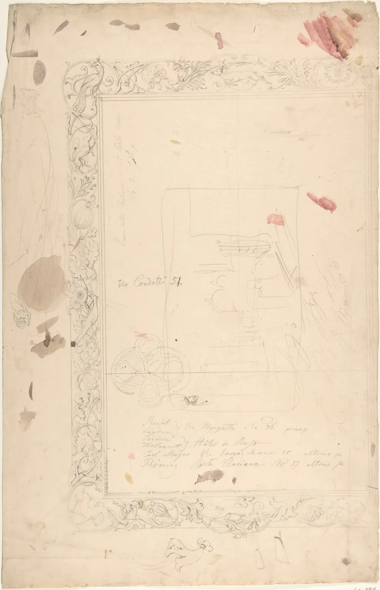 Design for a Frame with Birds, Animals, and Foilage by anonymous, drawing, 1845-1855
