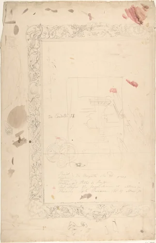 Design for a Frame with Birds, Animals, and Foilage by anonymous, drawing, 1845-1855