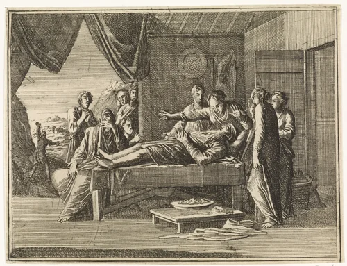 Sterfbed van Adam by Caspar Luyken, print, 1712