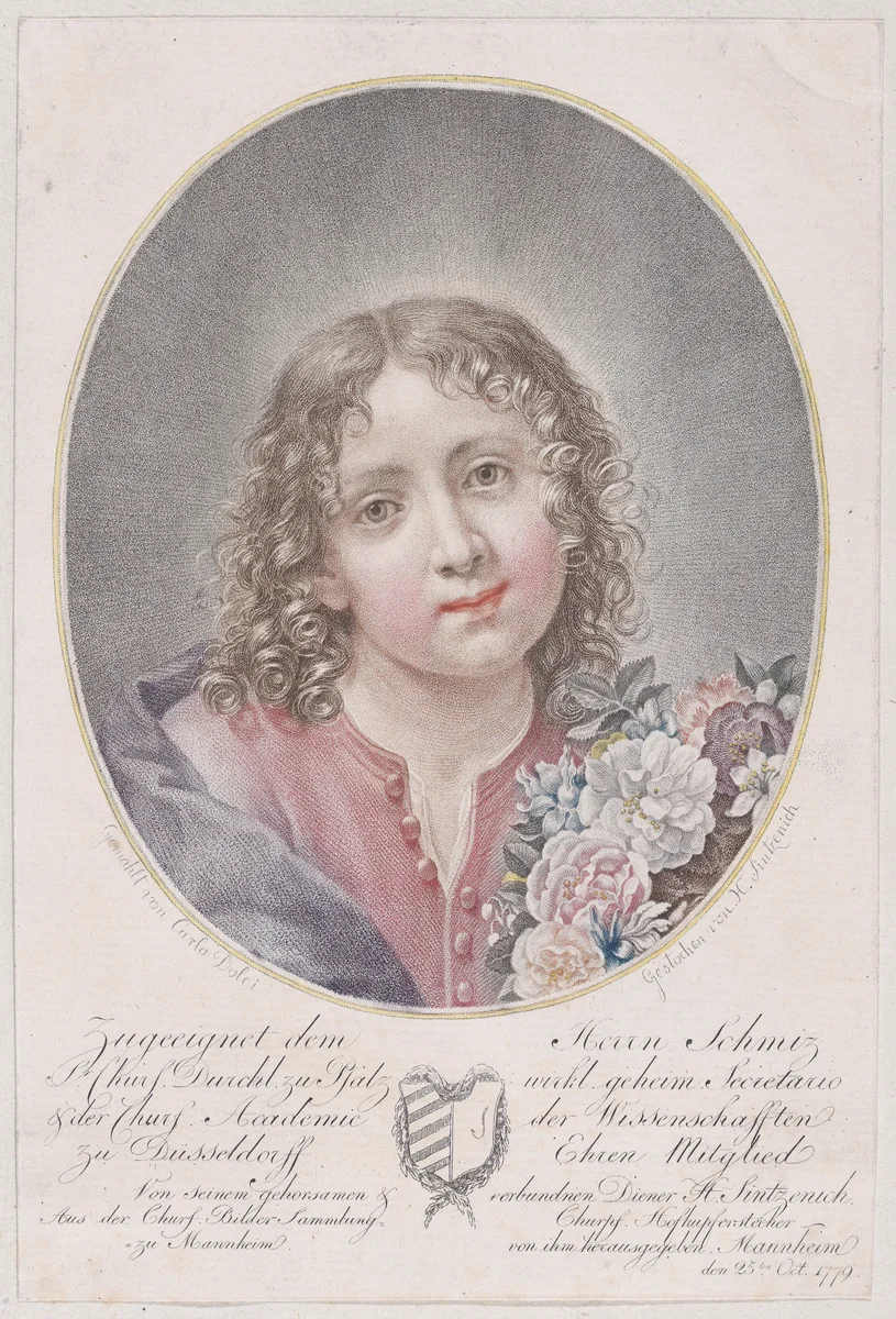 Head of the young Christ by Heinrich Sintzenich, print, 1779
