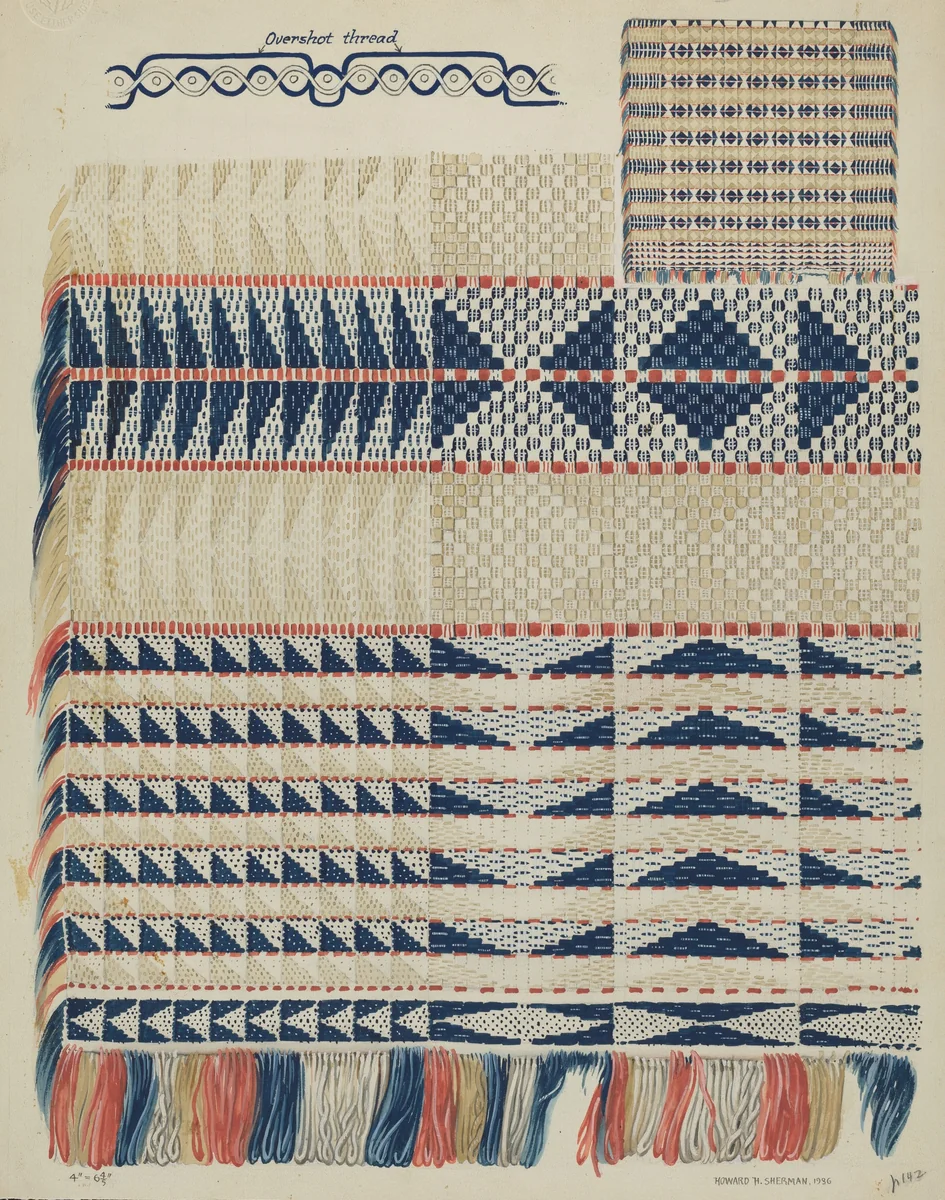 Handwoven Coverlet by Howard H. Sherman, index of american design, 1936