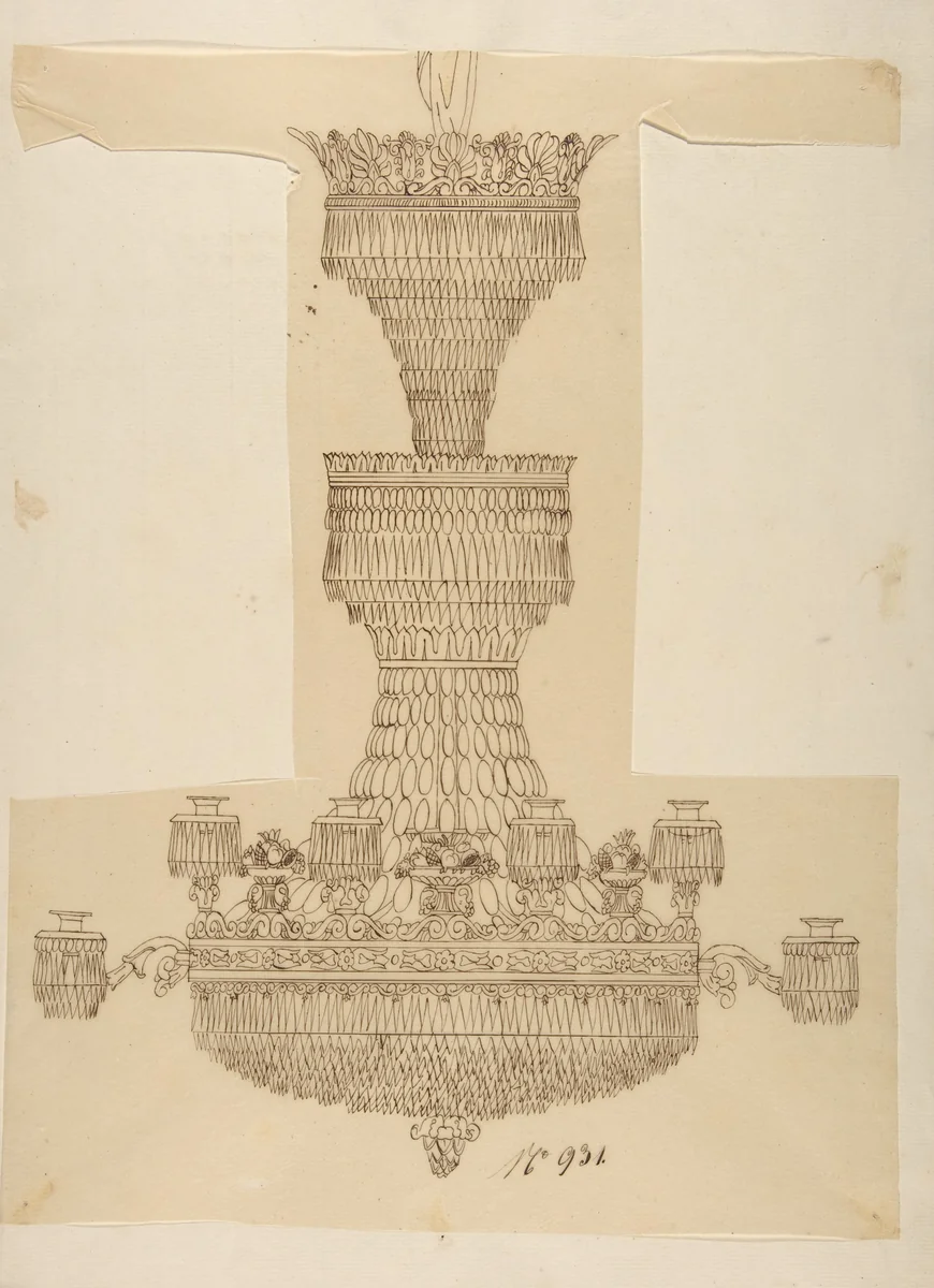 Design for a Chandelier by anonymous, drawing, 1800-1899