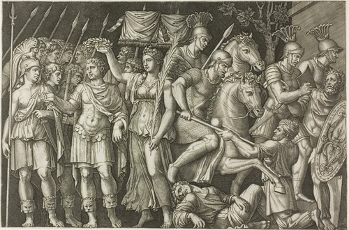 Trajan Crowned by Victory by Marcantonio Raimondi, print, 1520-1525