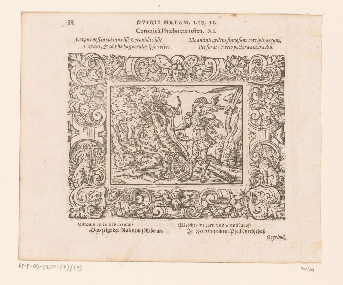 Apollo doodt Coronis by Virgilius Solis, print, 1569