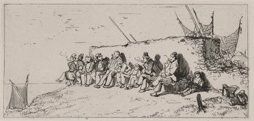 Fishermen Seated along a Wall, Smoking by Caspar Johann Nepomuk Scheuren, portfolio, 1842