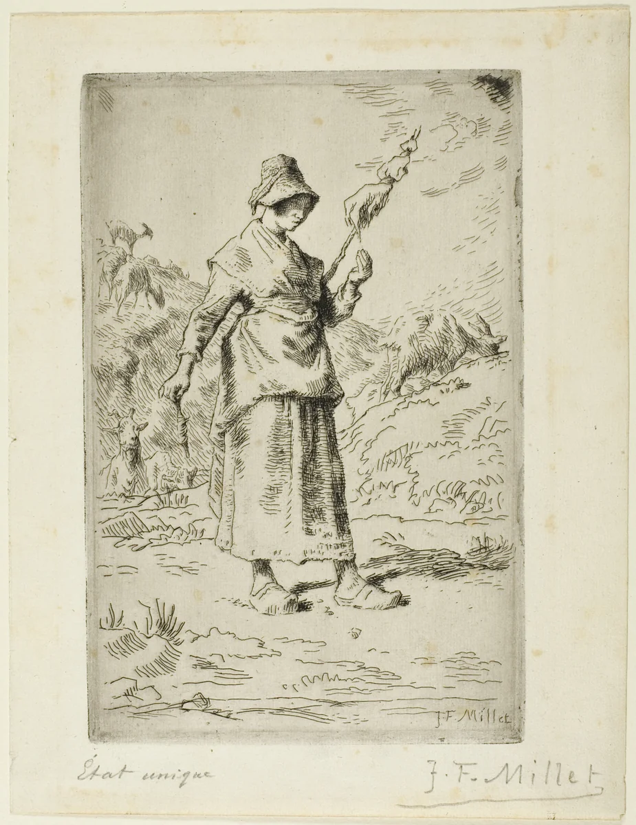 The Spinner by Jean-François Millet, print, 1868-1869