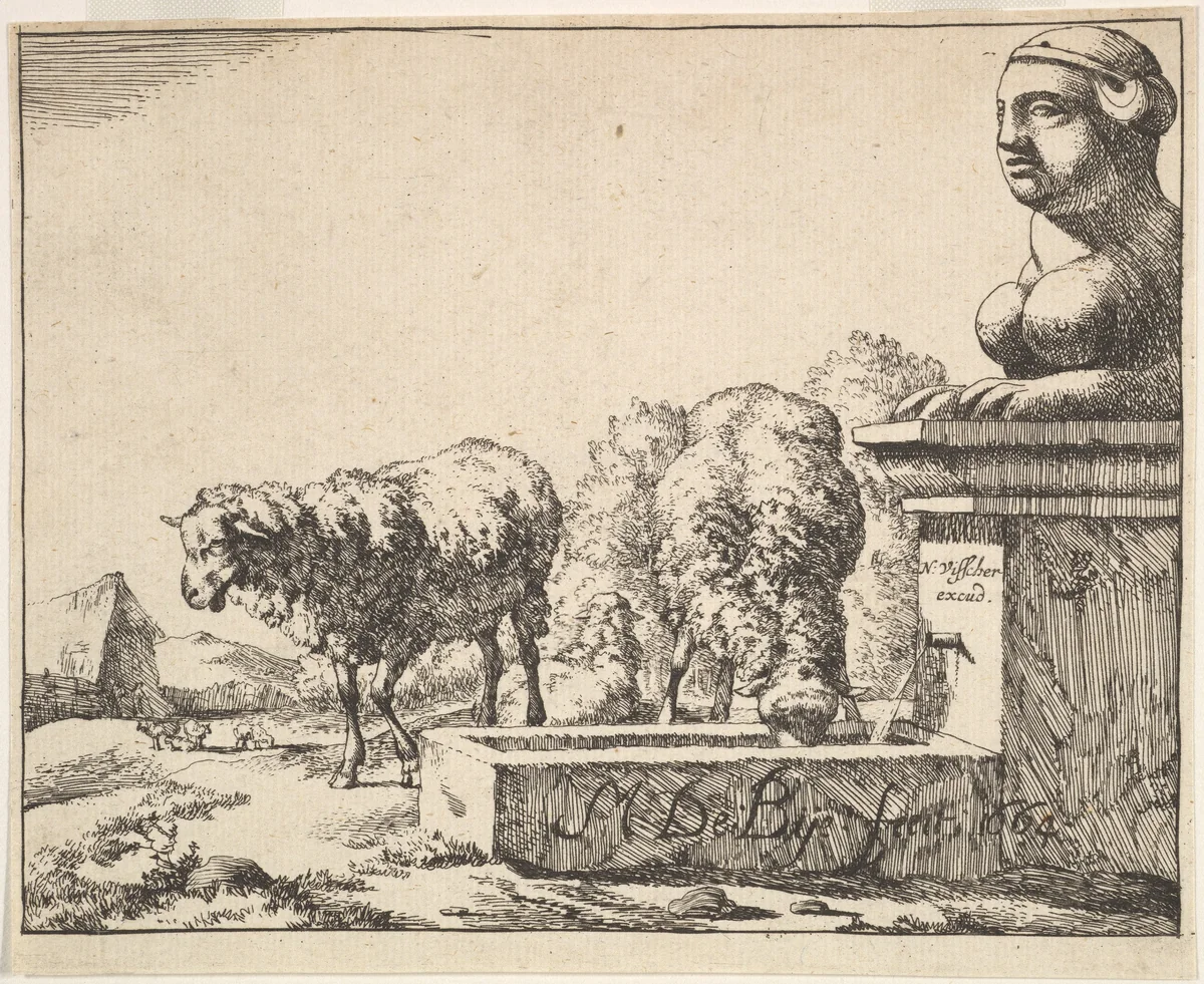Sheep, from a set of 16 plates by Marcus de Bye, print, 1664