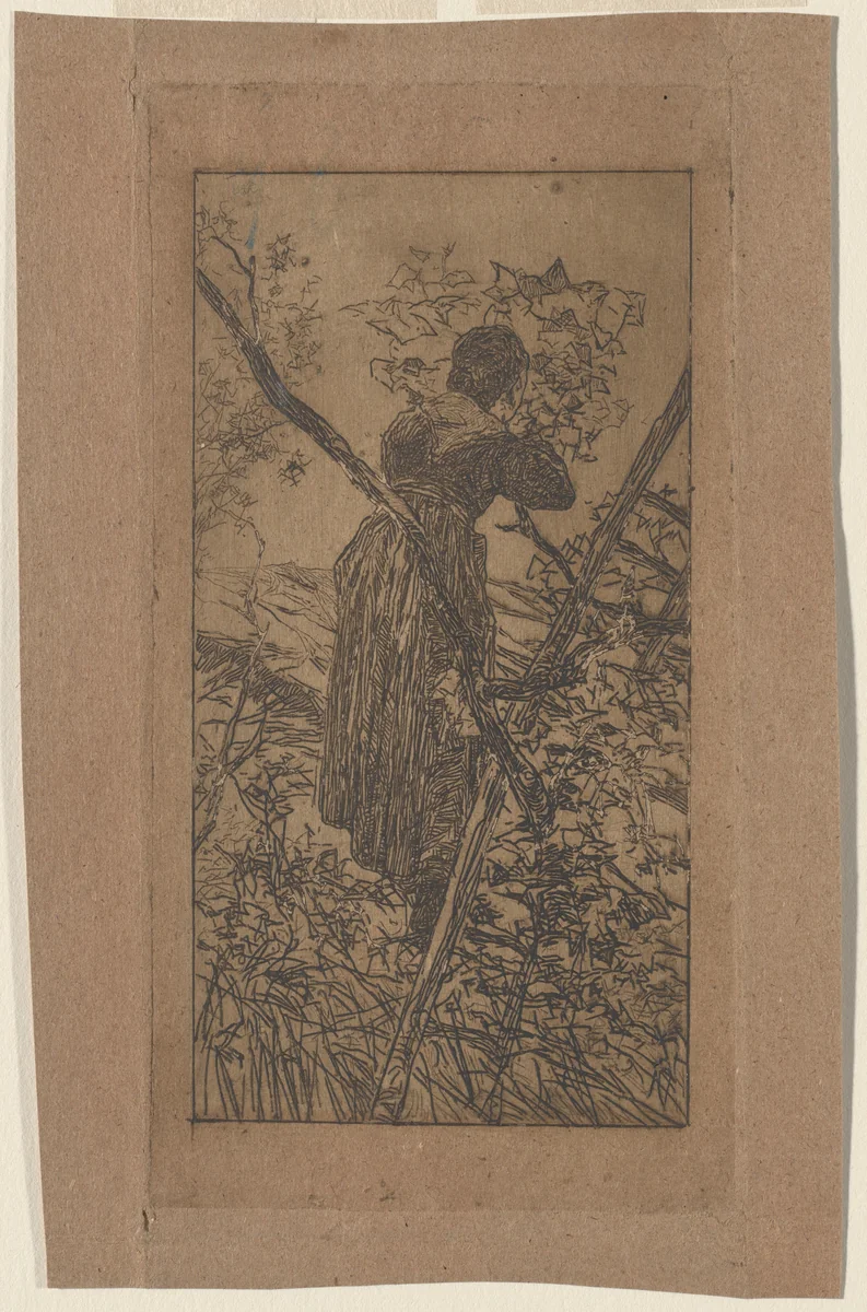 Gathering Leaves (Raccoglitrice di foglie) by Giovanni Fattori, print, 1882-1892